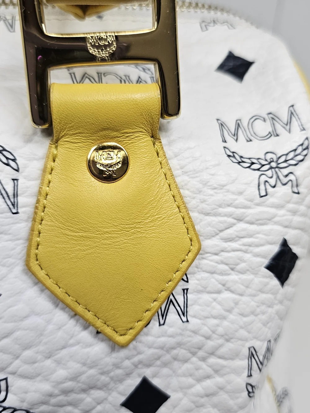 MCM White & Yellow Logo Satchel